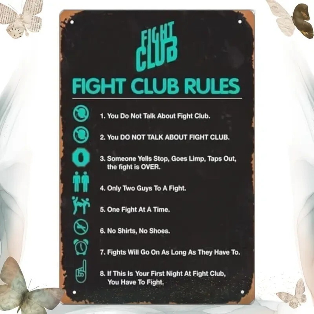 New Fight Club Metal Poster Rules Of Fight Club Movie Sign 8in x 12 Bar Man Cave